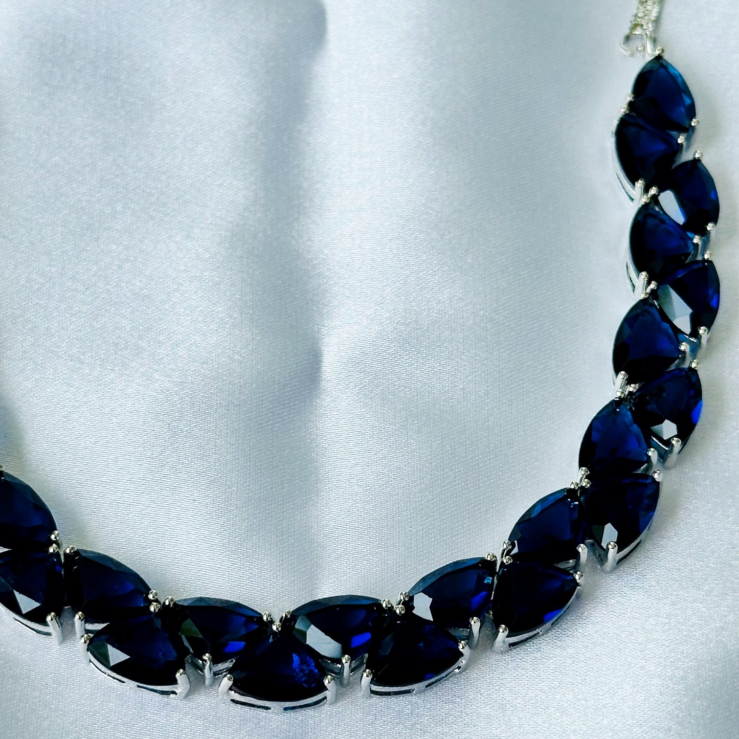 Blue Sapphire Cubic Zirconia American Diamond Silver Plated Necklace Set