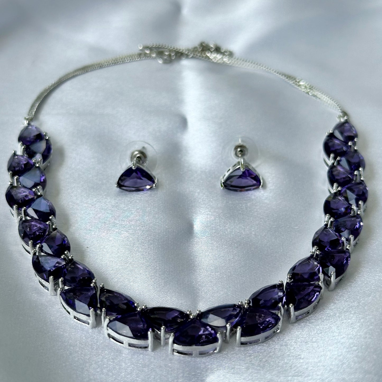 Deep Purple Amethyst Cubic Zircon Stones Silver Plated Necklace Set