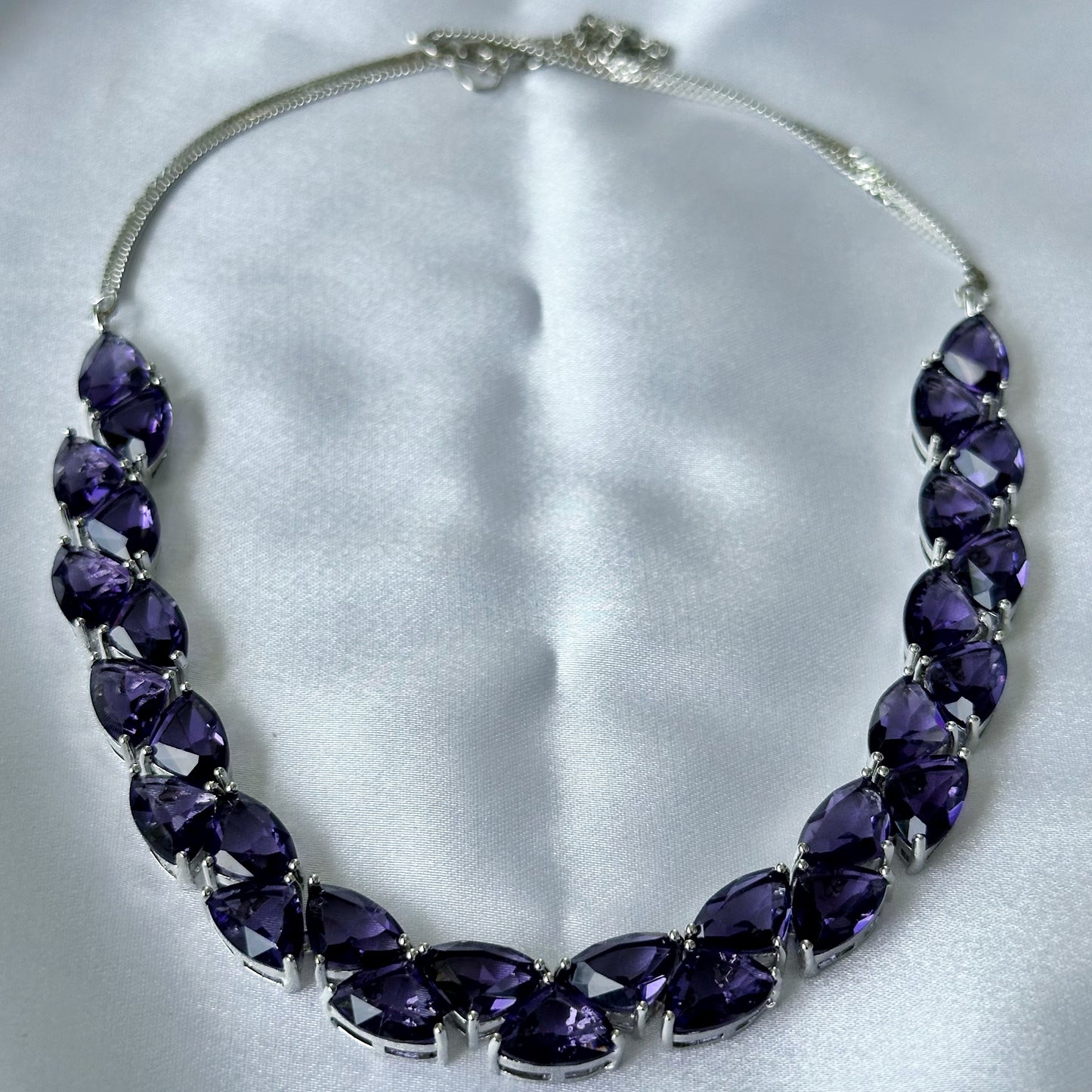 Deep Purple Amethyst Cubic Zircon Stones Silver Plated Necklace Set