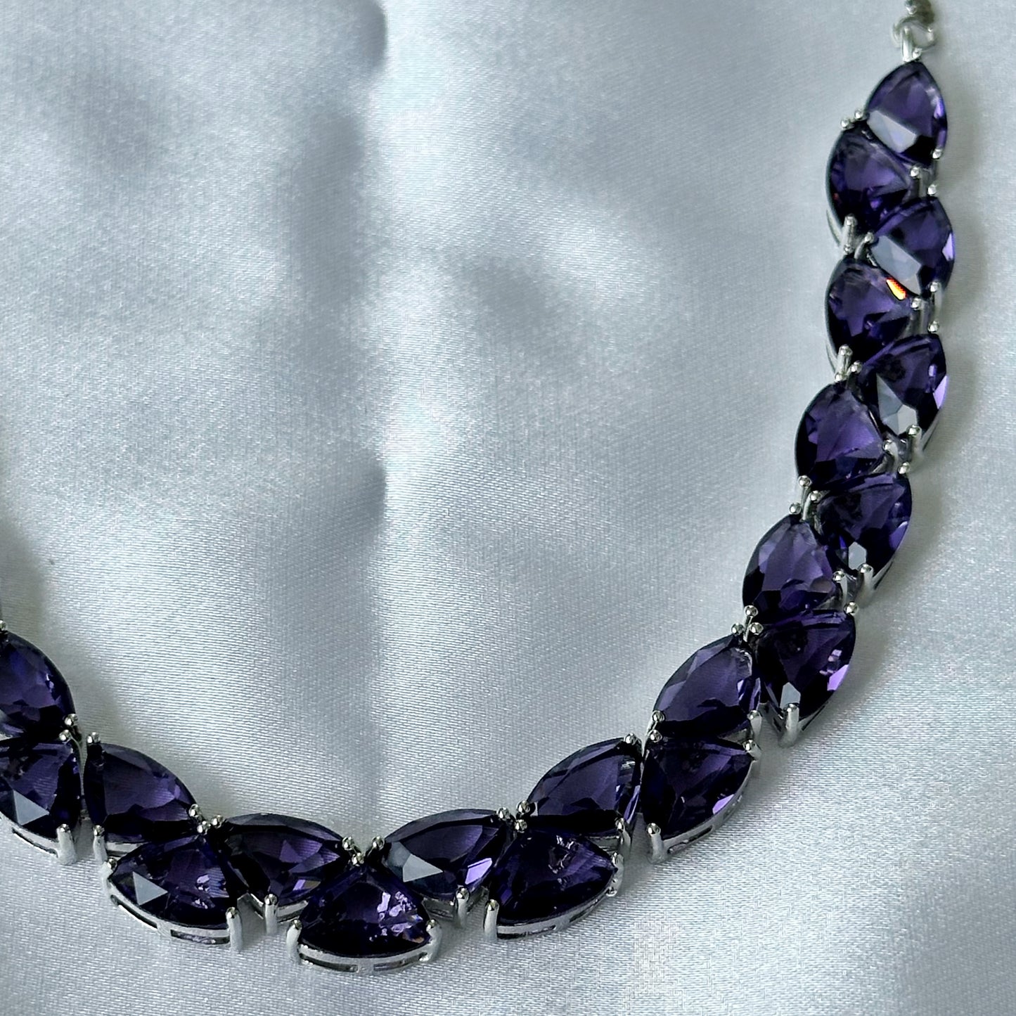 Purple Amethyst Cubic Zirconia American Diamond Silver Plated Necklace Set