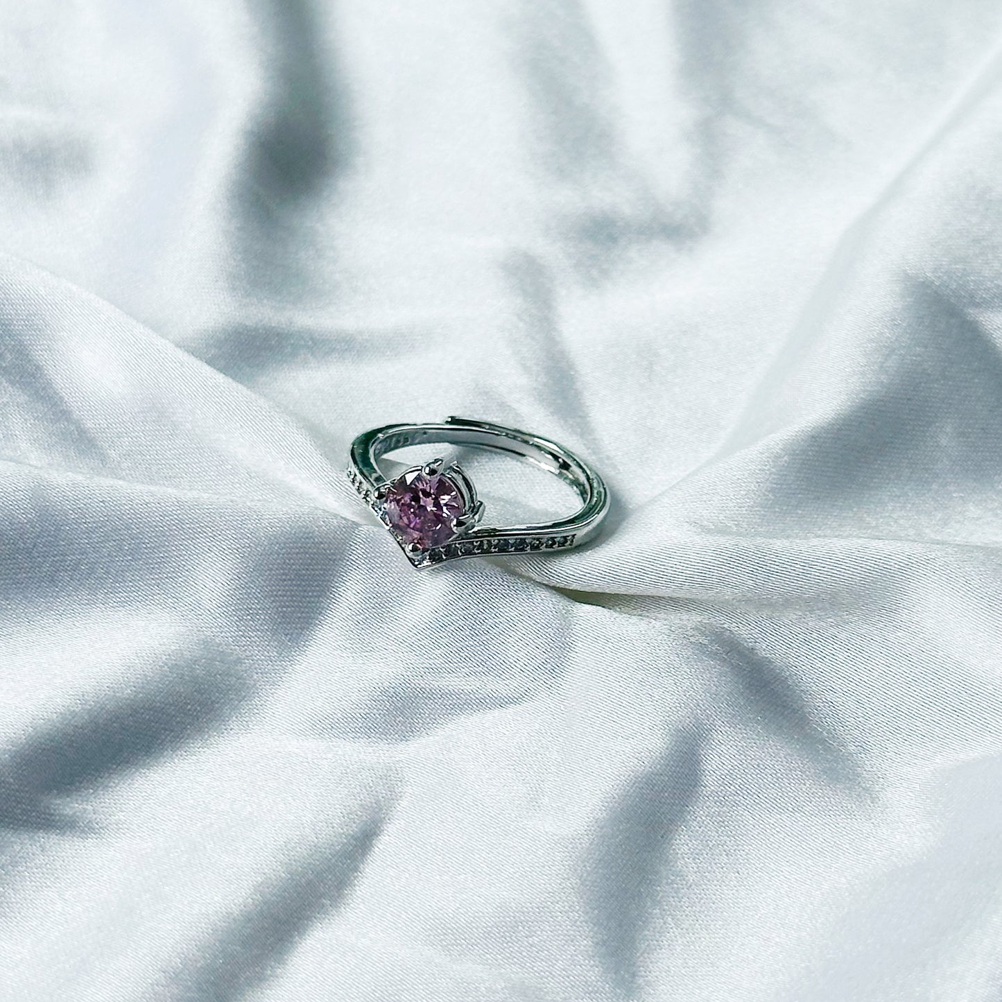 Pink Topaz Cubic Zircon American Diamond Silver Plated Adjustable Ring