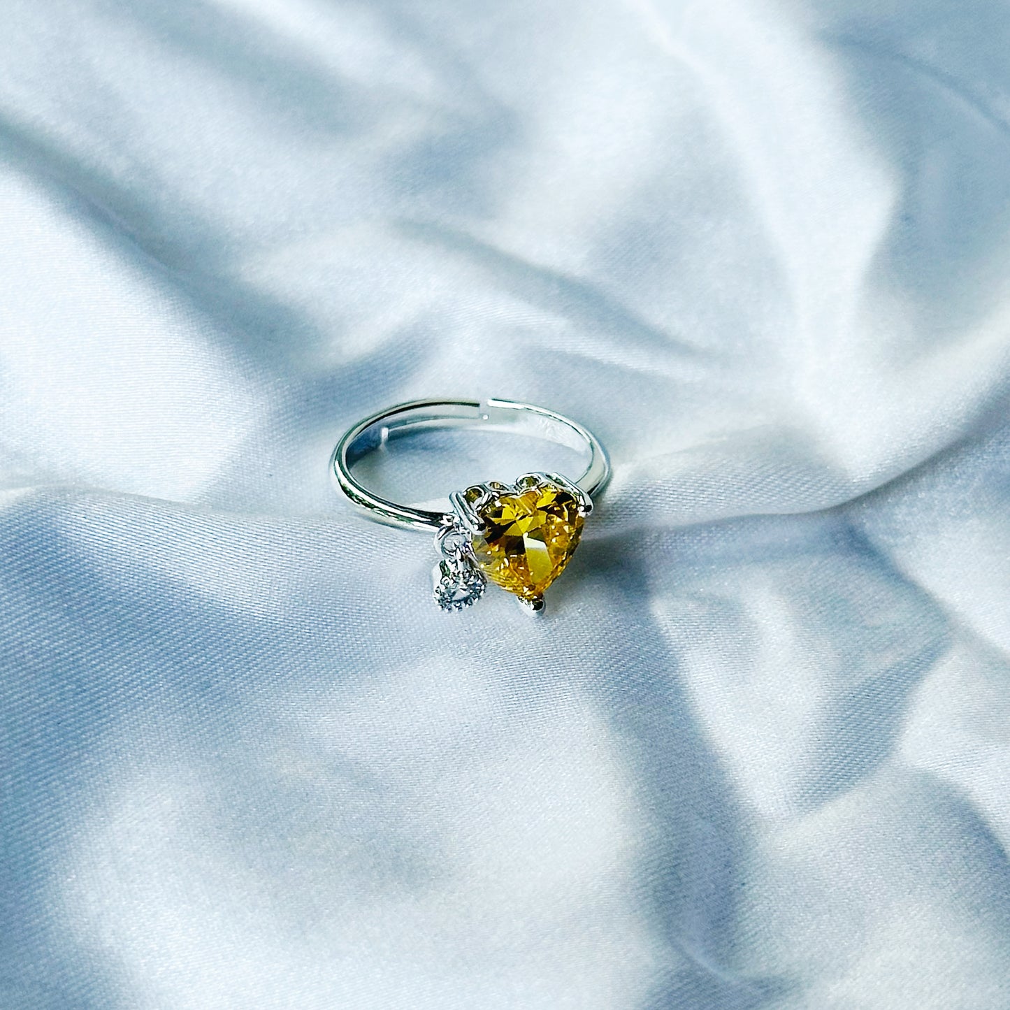 Yellow Topaz Cubic Zircon Stone American Diamond Silver Plated Adjustable Ring