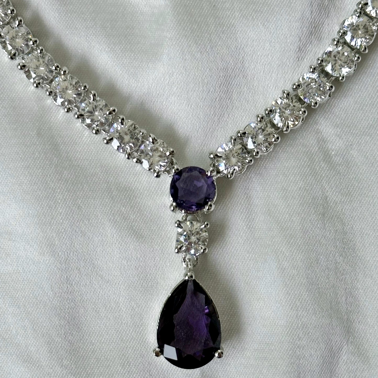 Purple Amethyst Cubic Zirconia American Diamond Silver Plated Necklace Set