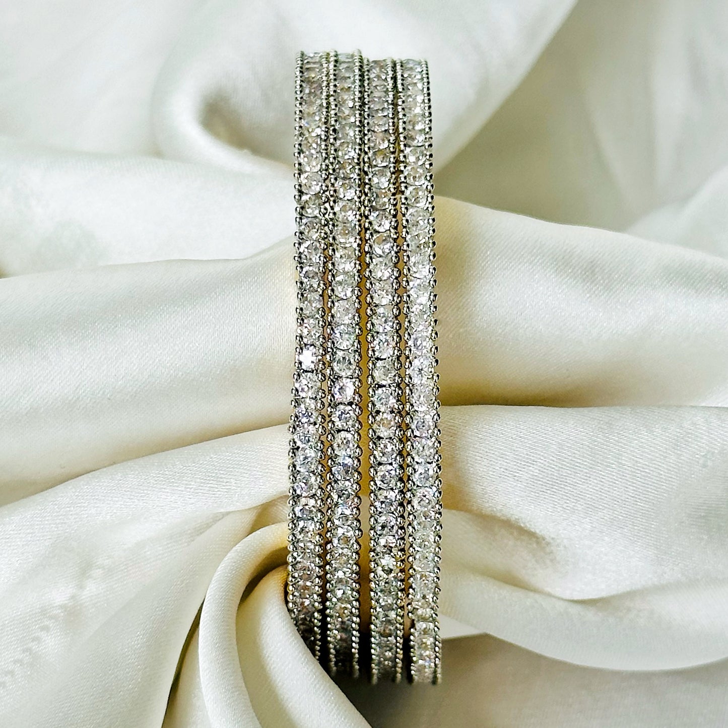 Solitaire Cubic Zirconia American Diamond Gold/Silver Plated Bangles, Set of 4