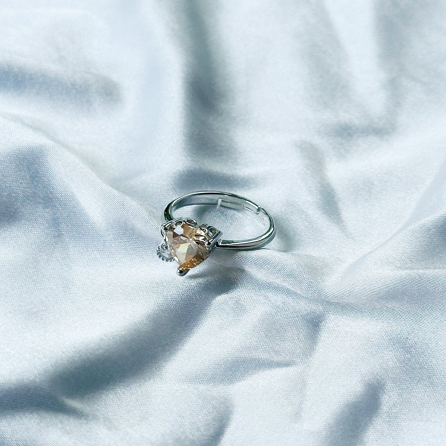 Champagne Cubic Zirconia American Diamond Silver Plated Adjustable Ring