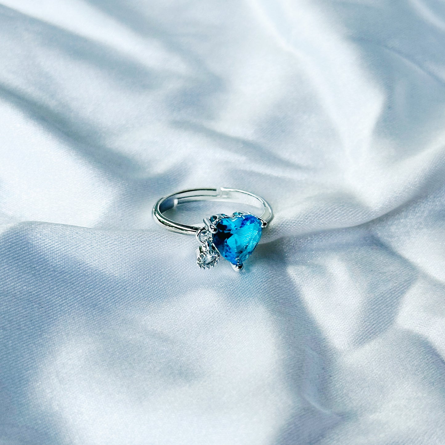 Aqua Blue Sapphire Cubic Zircon Stone American Diamond Silver Plated Adjustable Ring