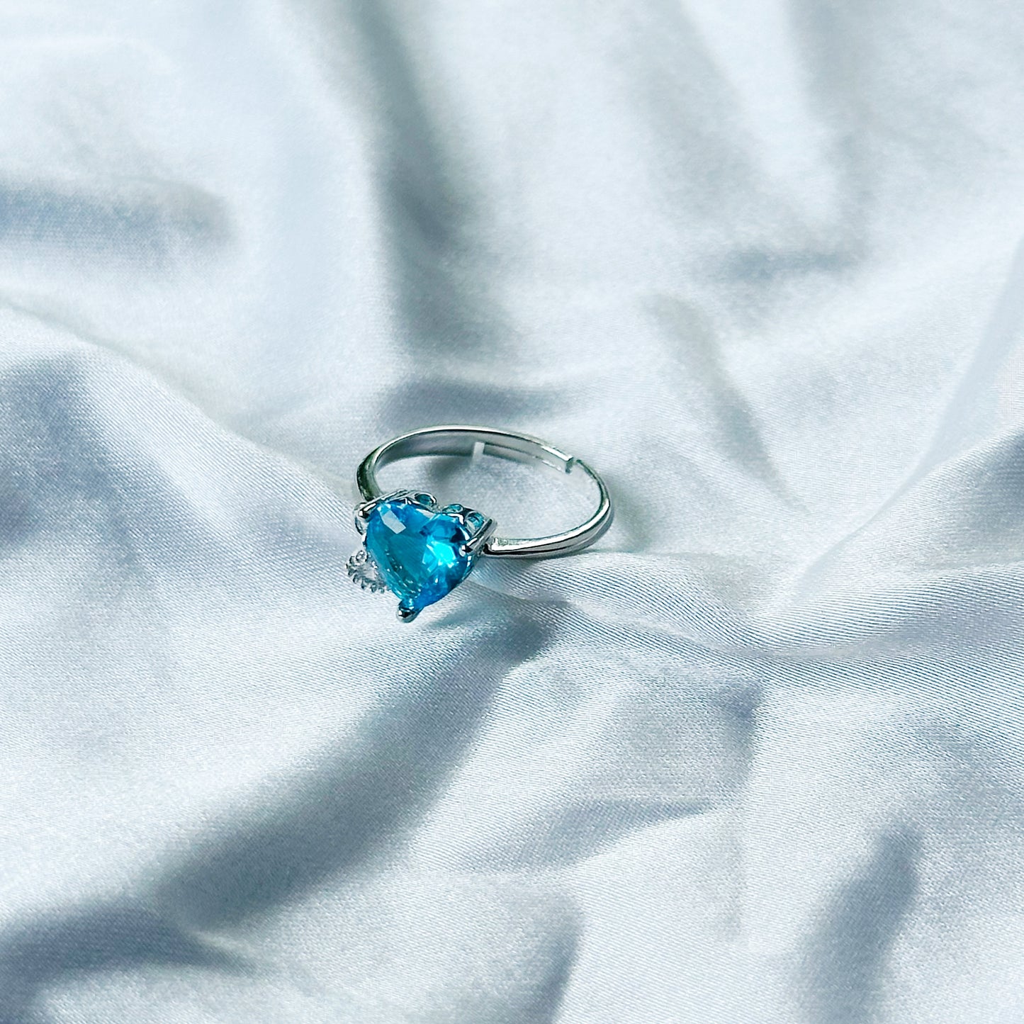 Aqua Blue Sapphire Cubic Zirconia American Diamond Silver Plated Adjustable Ring