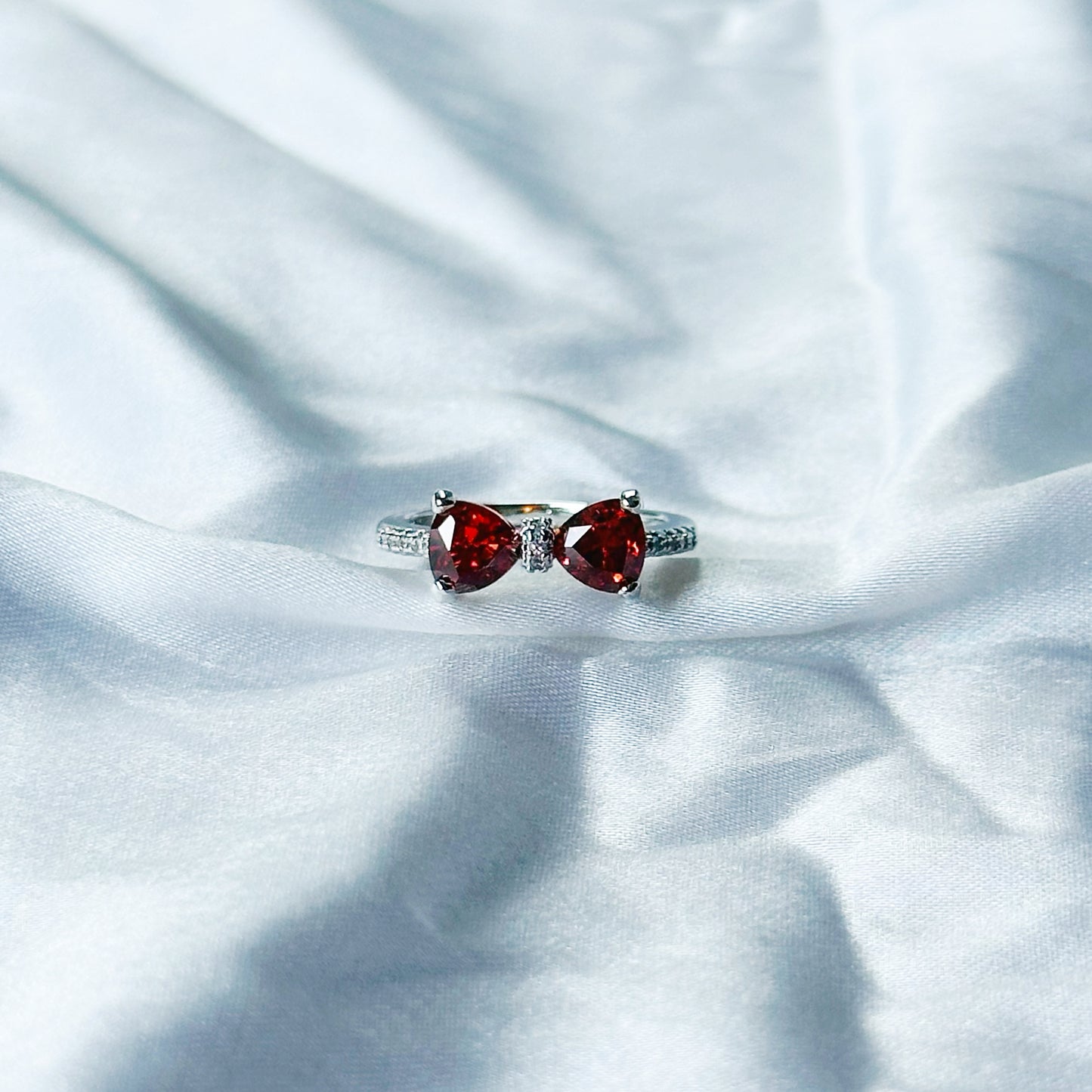 Red Ruby Cubic Zircon Stone American Diamond Silver Plated Adjustable Ring