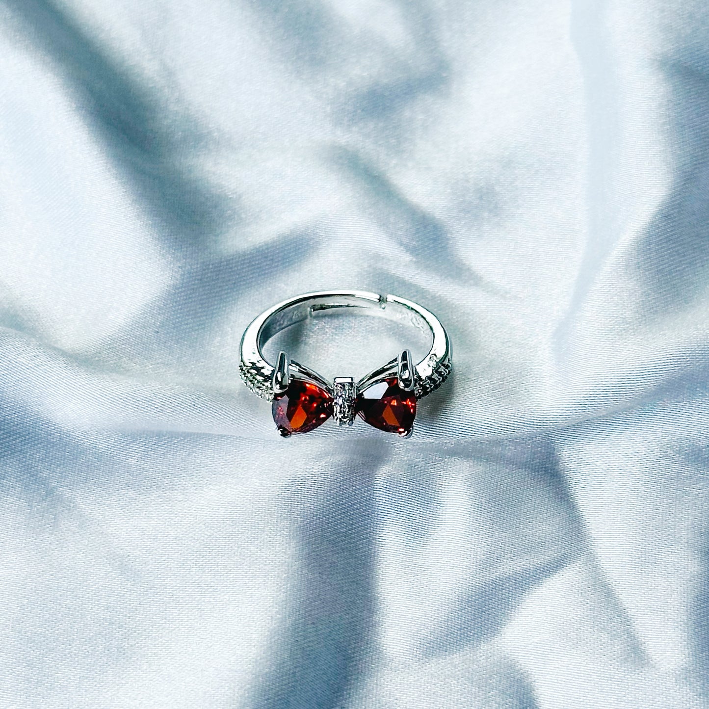 Red Ruby Cubic Zircon Stone American Diamond Silver Plated Adjustable Ring
