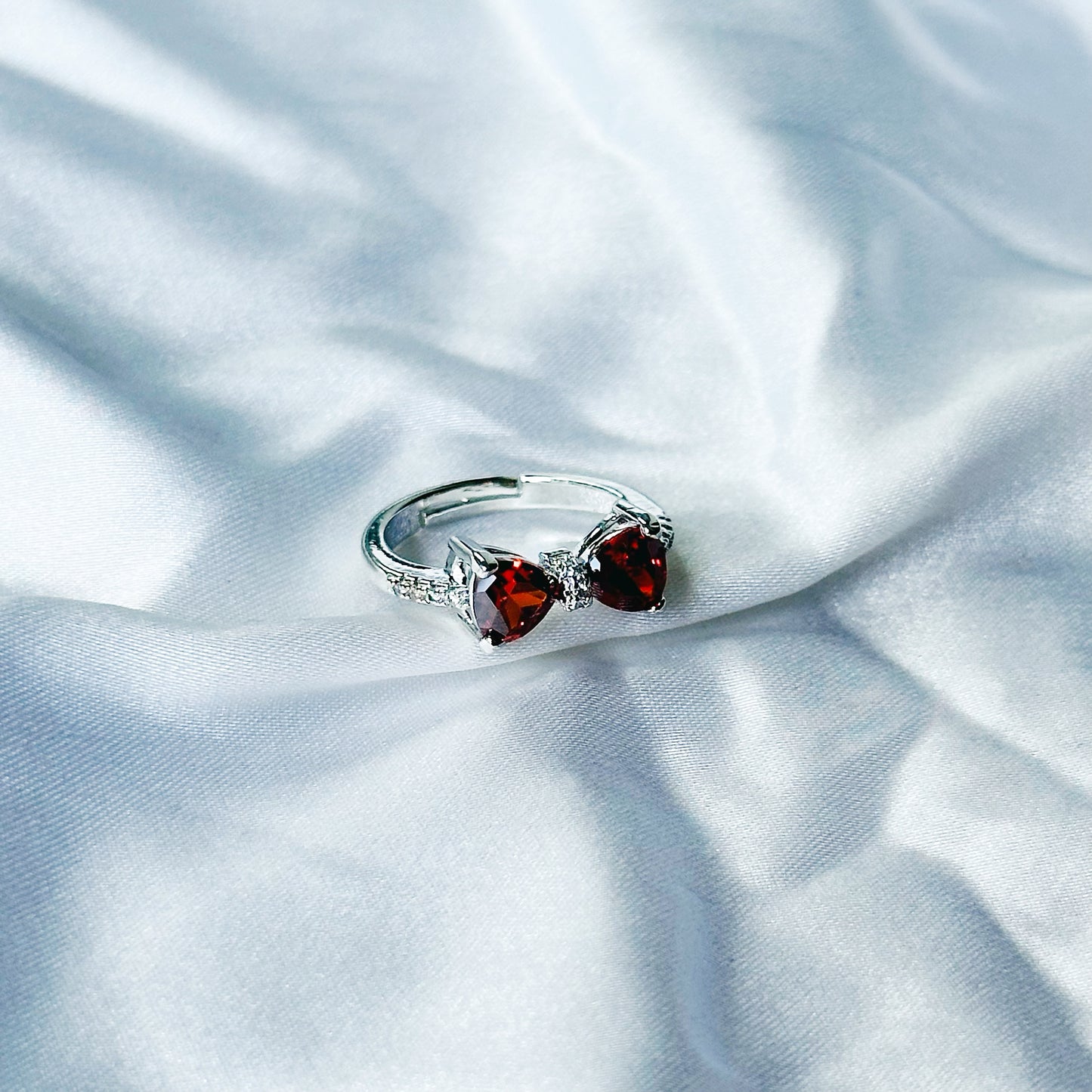 Red Ruby Cubic Zircon Stone American Diamond Silver Plated Adjustable Ring