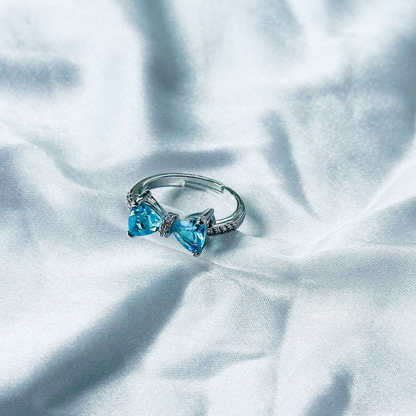 Aqua Blue Sapphire Cubic Zirconia American Diamond Silver Plated Adjustable Ring