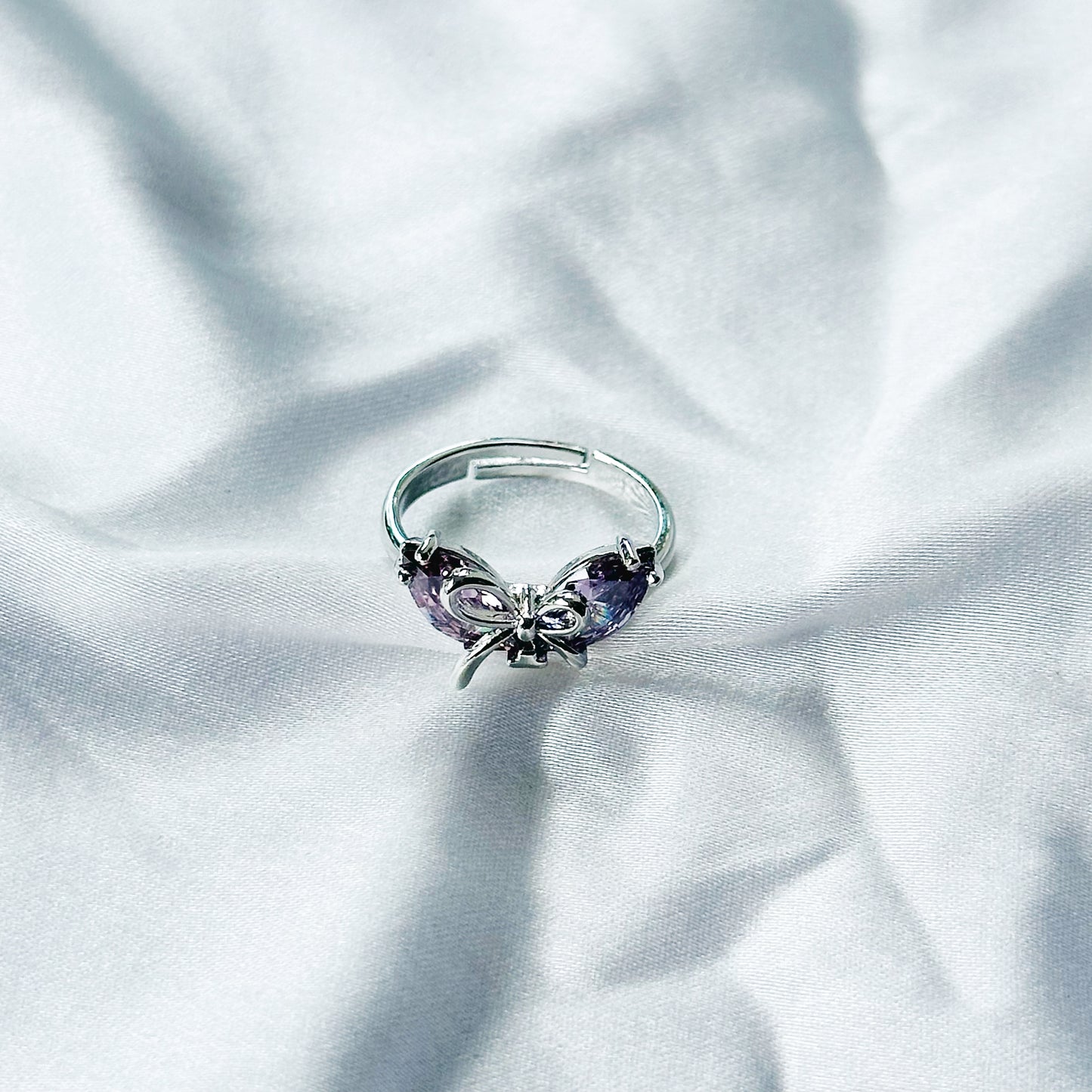 Deep Purple Amethyst Cubic Zircon Stone American Diamond Silver Plated Adjustable Ring