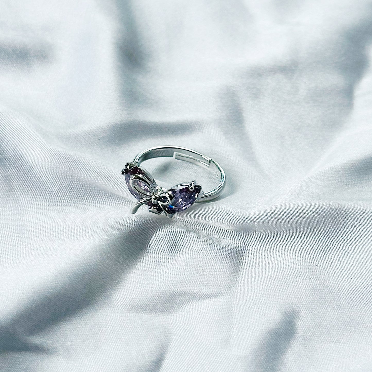 Purple Amethyst Cubic Zirconia American Diamond Silver Plated Adjustable Ring