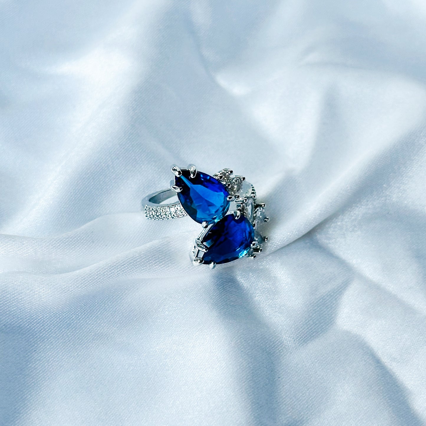 Blue Sapphire Cubic Zircon American Diamond Silver Plated Adjustable Ring
