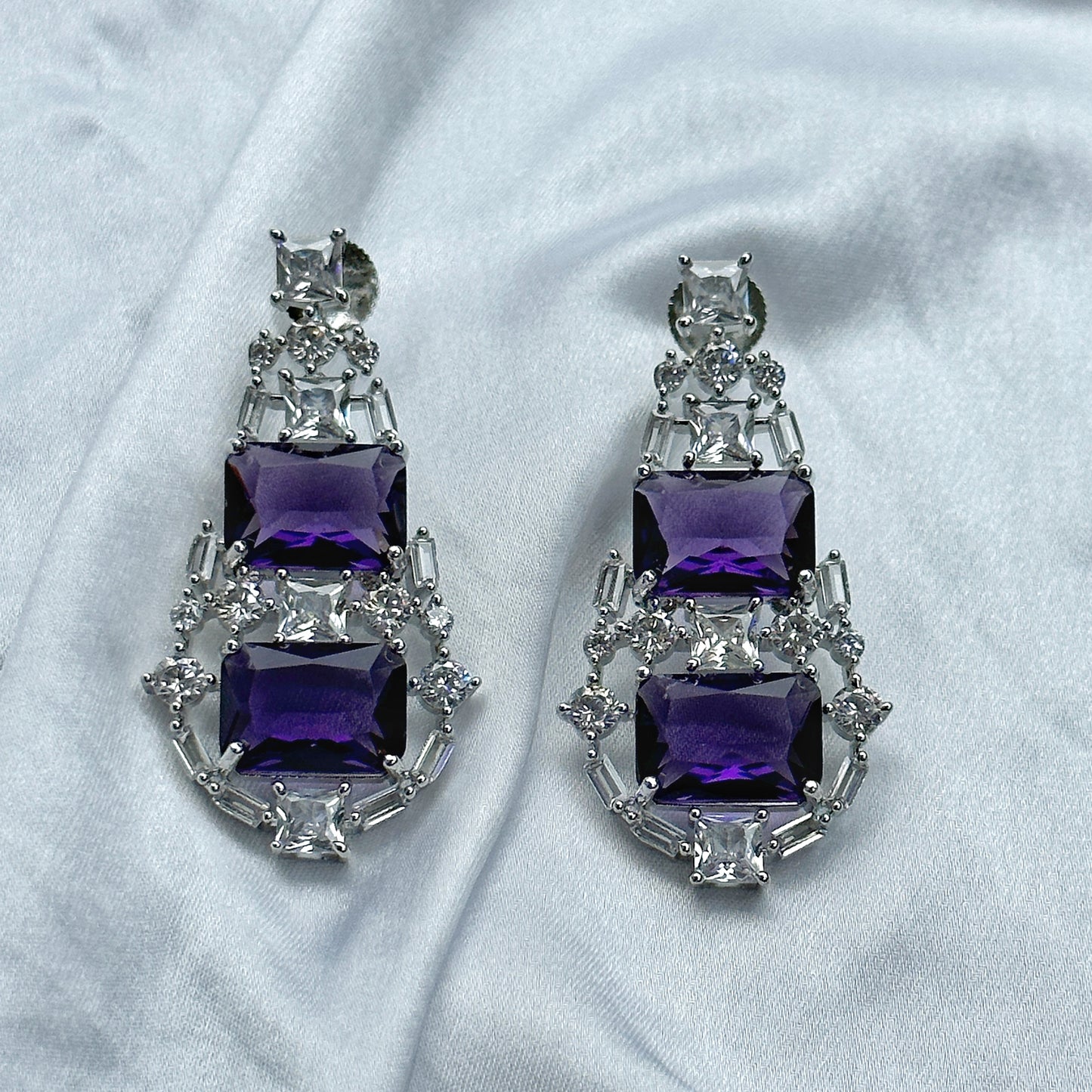 Deep Purple Amethyst Cubic Zircon American Diamond Silver Plated Necklace Set