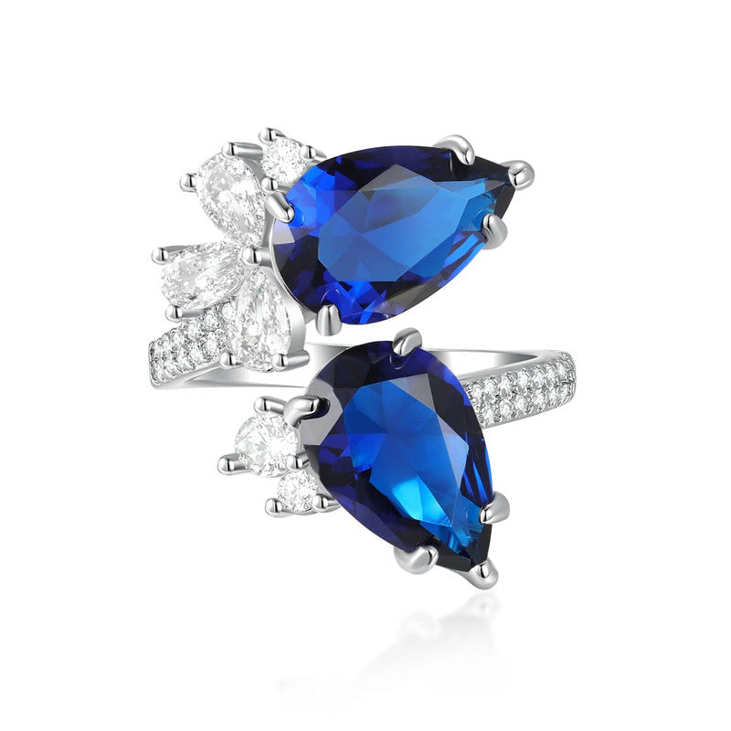 Blue Sapphire Cubic Zircon American Diamond Silver Plated Adjustable Ring
