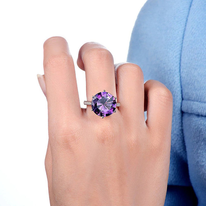 Deep Purple Amethyst Cubic Zircon Ice Cut American Diamond Silver Plated Adjustable Ring