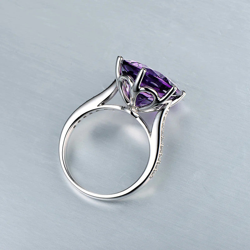 Deep Purple Amethyst Cubic Zircon Ice Cut American Diamond Silver Plated Adjustable Ring