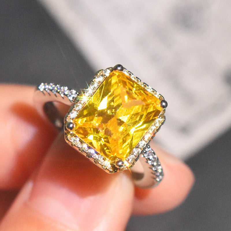 Yellow Topaz Cubic Zircon American Diamond Gold/Silver Plated Adjustable Ring