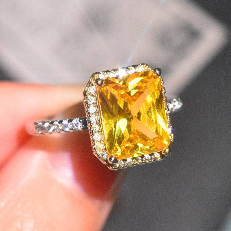 Yellow Topaz Cubic Zircon American Diamond Gold/Silver Plated Adjustable Ring