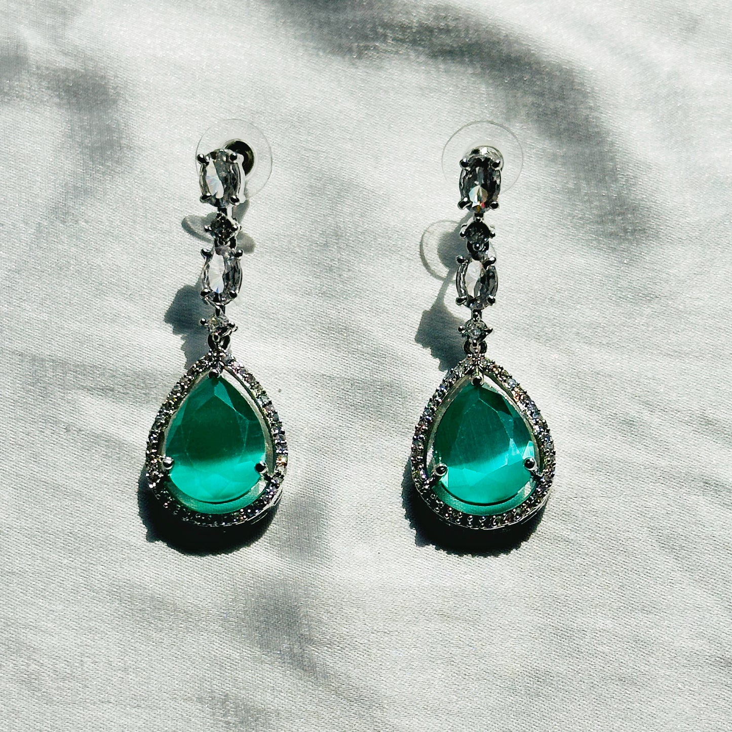 Mint Green Topaz Zircon Stone American Diamond Silver Plated Necklace Set