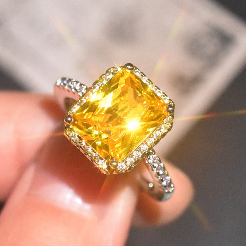 Yellow Topaz Cubic Zircon American Diamond Gold/Silver Plated Adjustable Ring