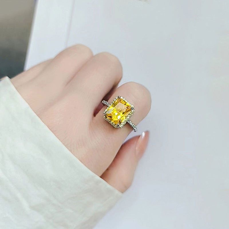 Yellow Topaz Cubic Zircon American Diamond Gold/Silver Plated Adjustable Ring