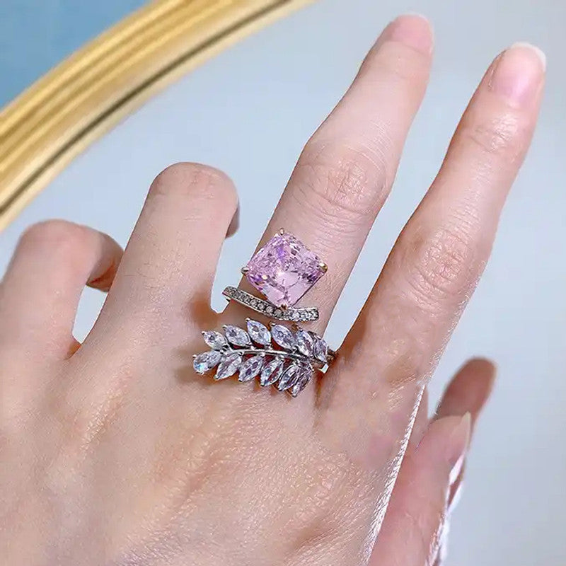 Pink Topaz Cubic Zircon American Diamond Silver Plated Adjustable Ring
