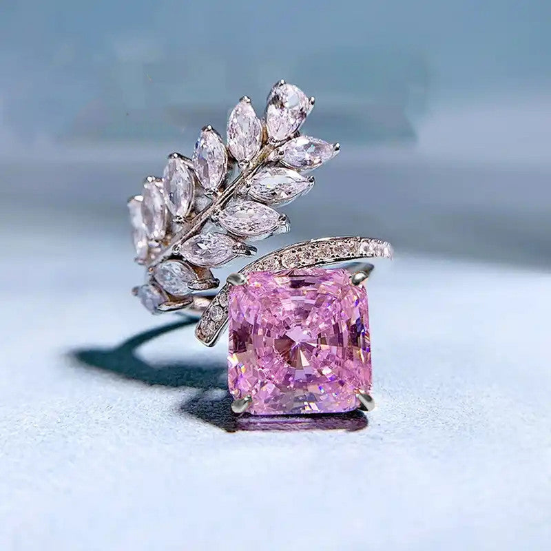 Pink Topaz Cubic Zircon American Diamond Silver Plated Adjustable Ring