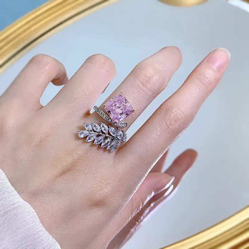 Pink Topaz Cubic Zircon American Diamond Silver Plated Adjustable Ring