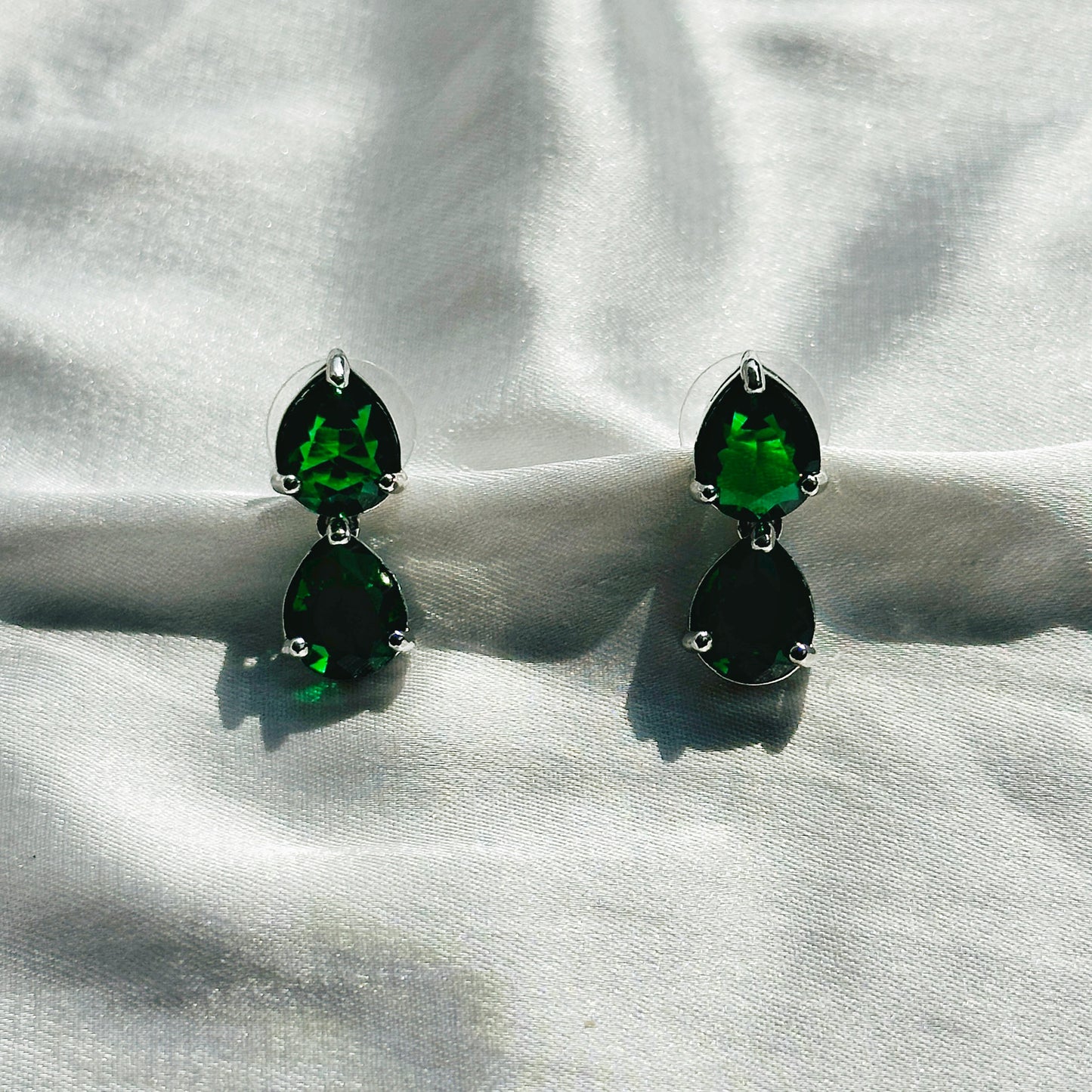 Green Emerald Cubic Zircon Stones Stones Silver Plated Necklace Set