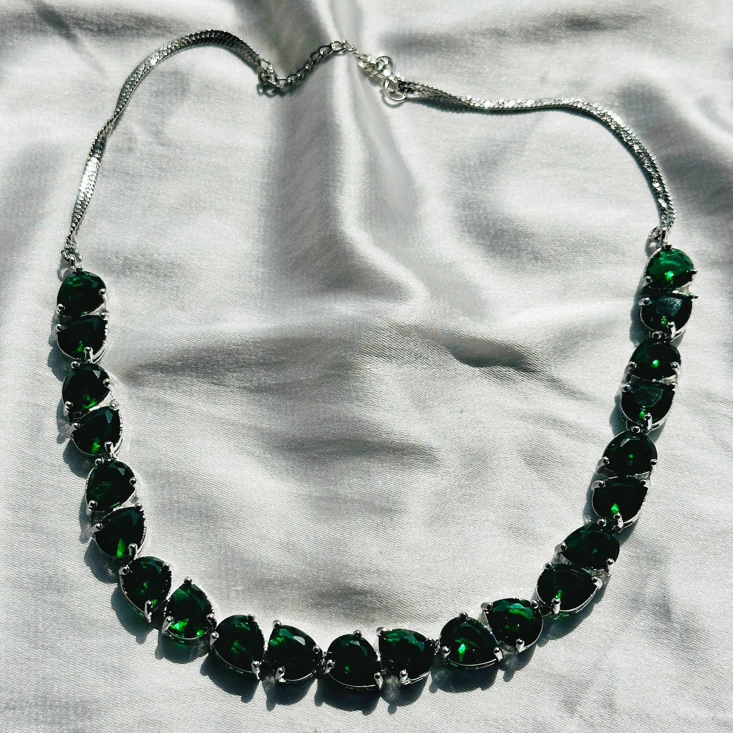 Green Emerald Cubic Zircon Stones Stones Silver Plated Necklace Set