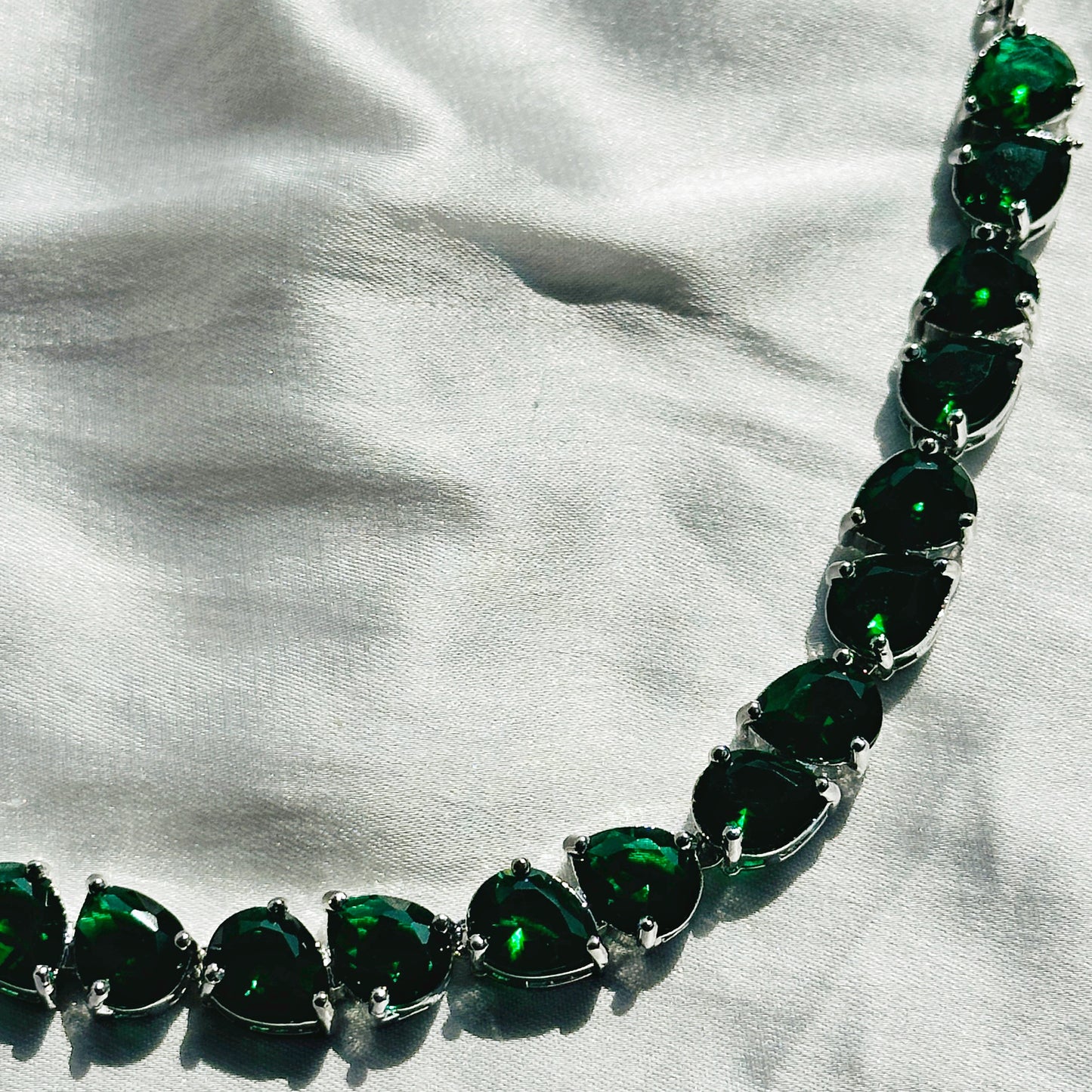 Green Emerald Cubic Zircon Stones Stones Silver Plated Necklace Set