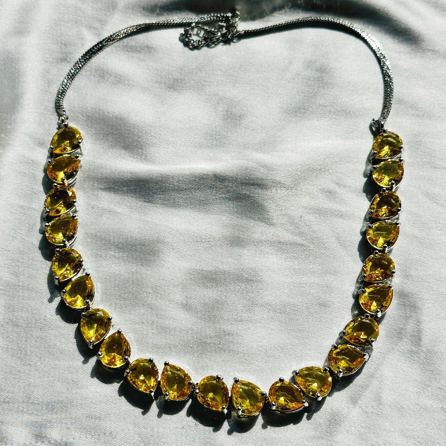 Yellow Topaz Cubic Zircon Stones Silver Plated Necklace Set