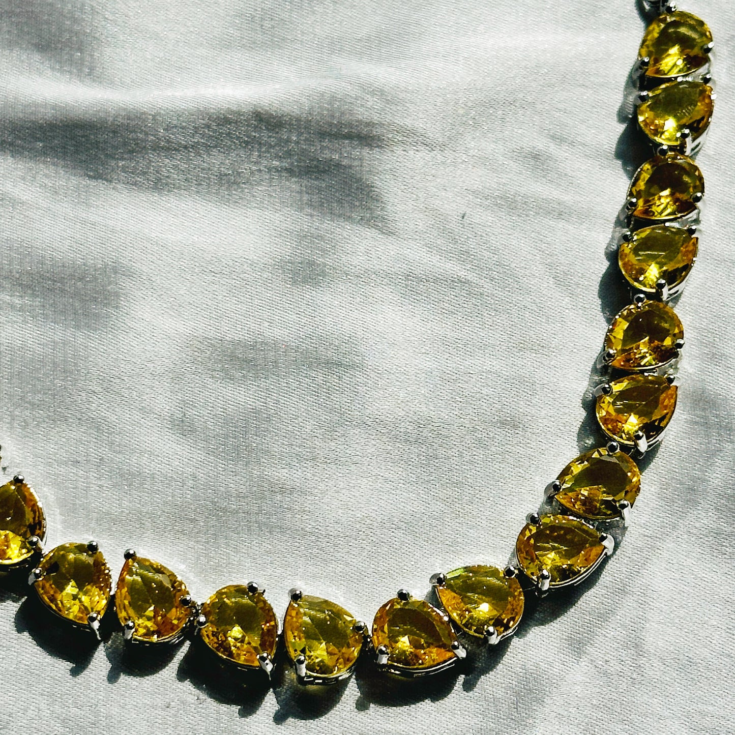Yellow Topaz Cubic Zirconia American Diamond Silver Plated Necklace Set