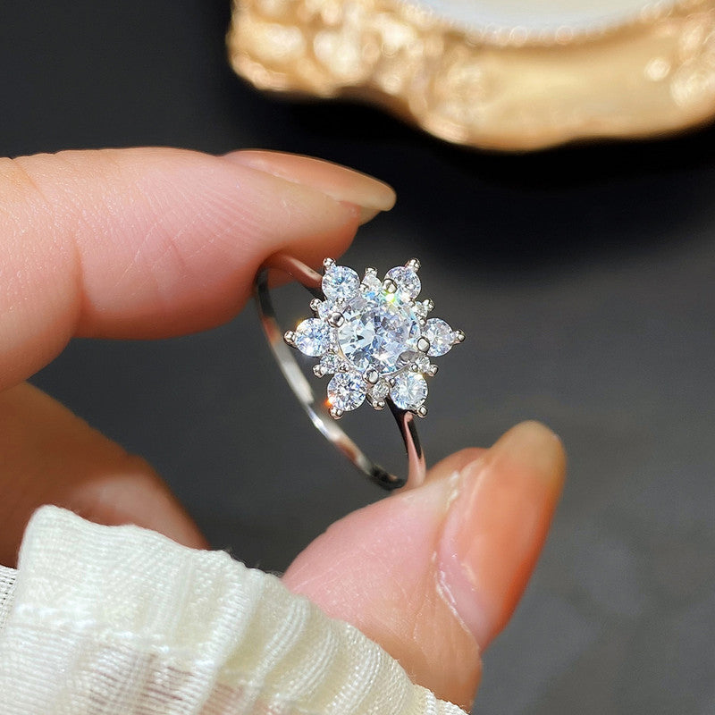 Solitaire Cubic Zircon Crushed Ice Cut Stone American Diamond Silver Plated Adjustable Ring
