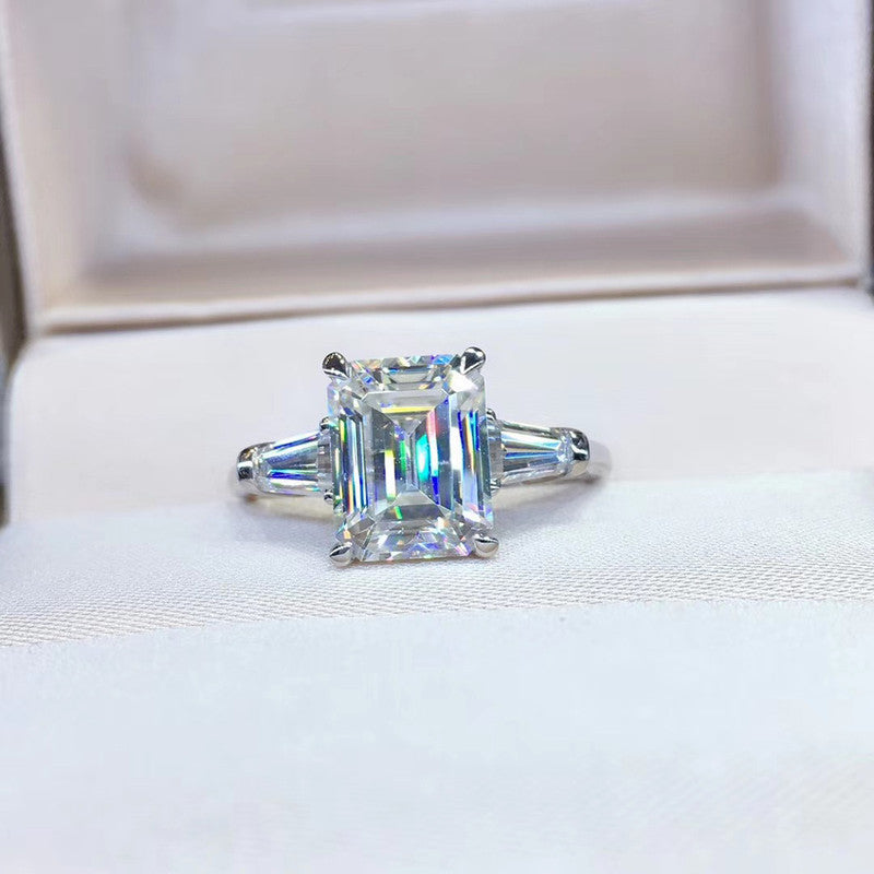 American Diamond Ice Cut Stone American Diamond Silver Plated Adjustable Ring