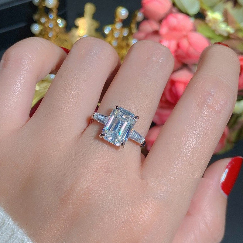 American Diamond Ice Cut Stone American Diamond Silver Plated Adjustable Ring