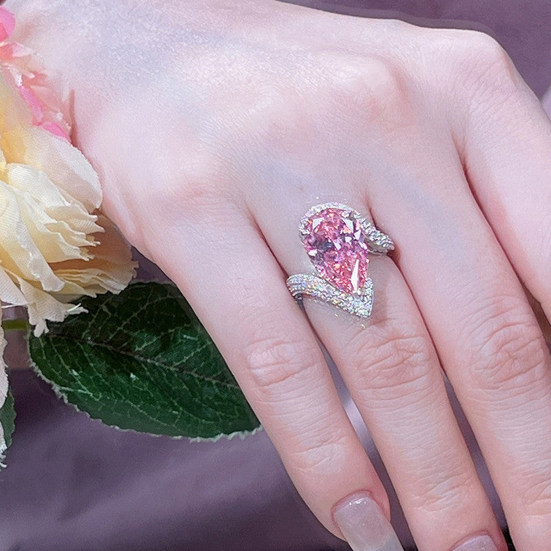 Pink Topaz Cubic Zircon Ice Cut Stone American Diamond Silver Plated Adjustable Ring