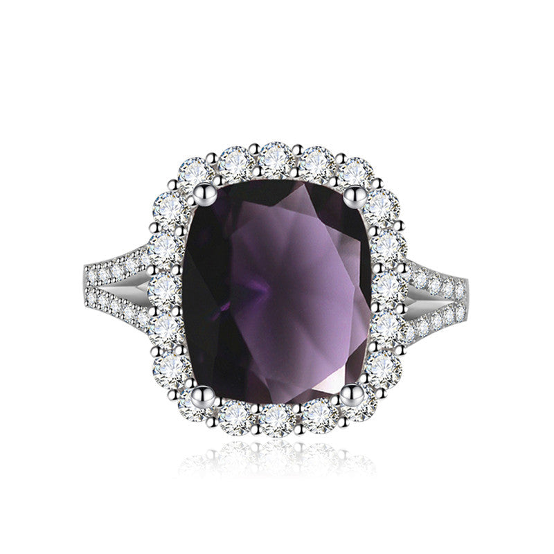 Amethyst Cubic Zircon Ice Cut Stone American Diamond Silver Plated Adjustable Ring