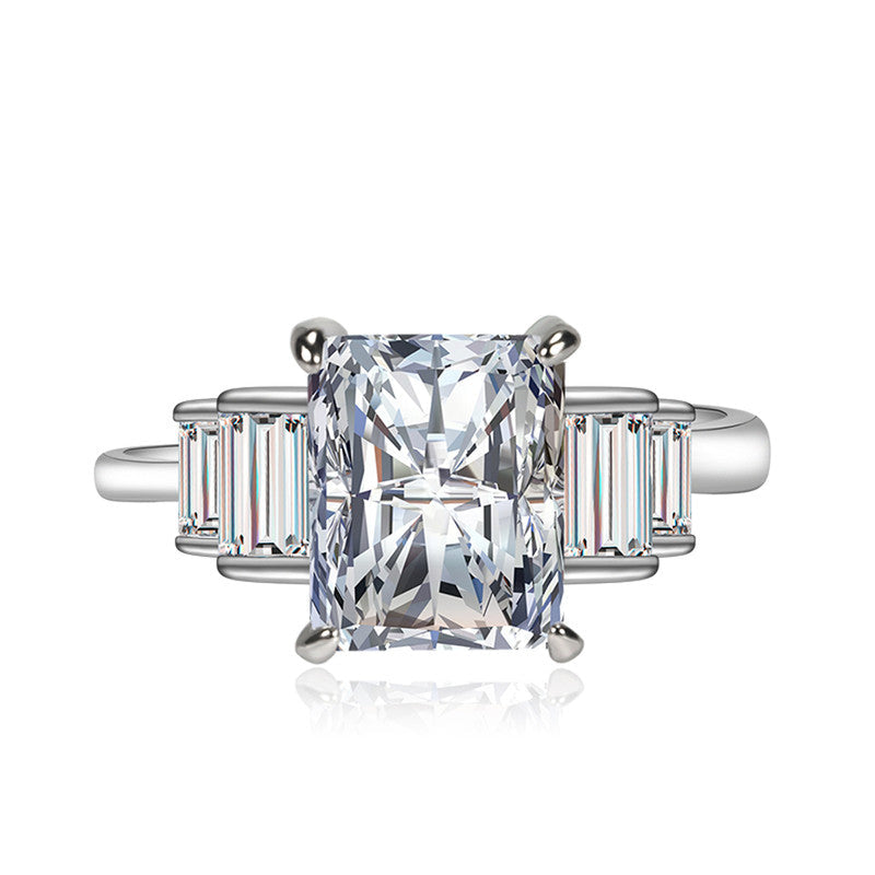 American Diamond Ice Cut Stone American Diamond Silver Plated Adjustable Ring