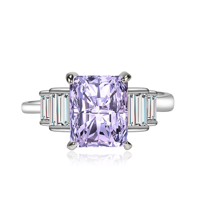 Light Amethyst Cubic Zircon Ice Cut Stone American Diamond Silver Plated Adjustable Ring