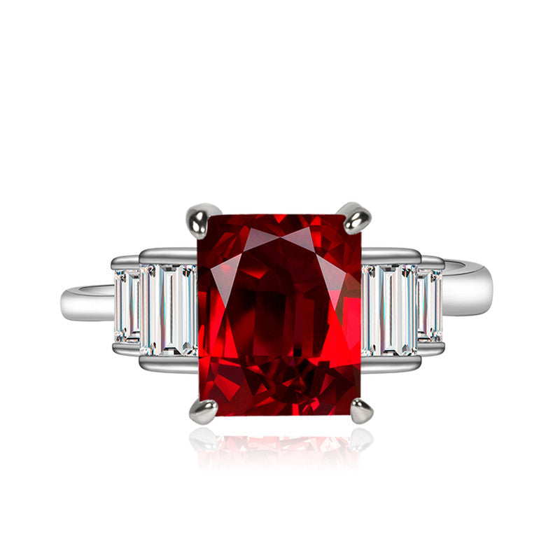 Red Ruby Cubic Zircon Ice Cut Stone American Diamond Silver Plated Adjustable Ring