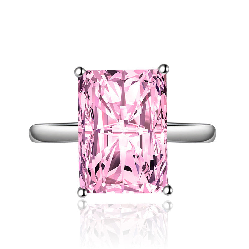 Pink Topaz Cubic Zircon Ice Cut Stone Silver Plated Adjustable Ring