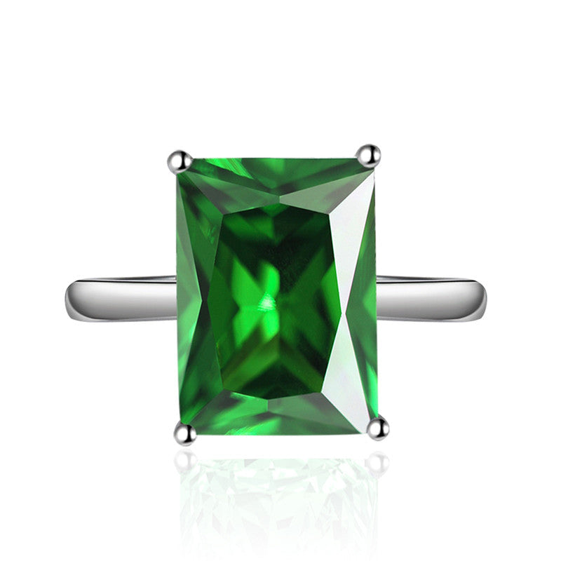 Green Emerald Cubic Zircon Ice Cut Stone Silver Plated Adjustable Ring