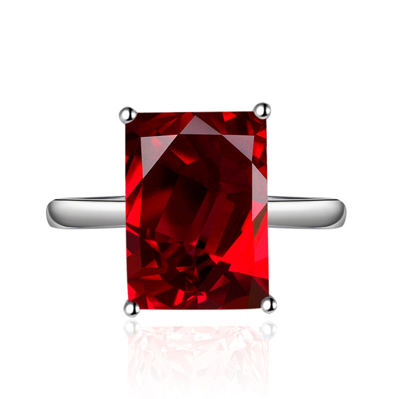 Red Ruby Cubic Zircon Ice Cut Stone Silver Plated Adjustable Ring