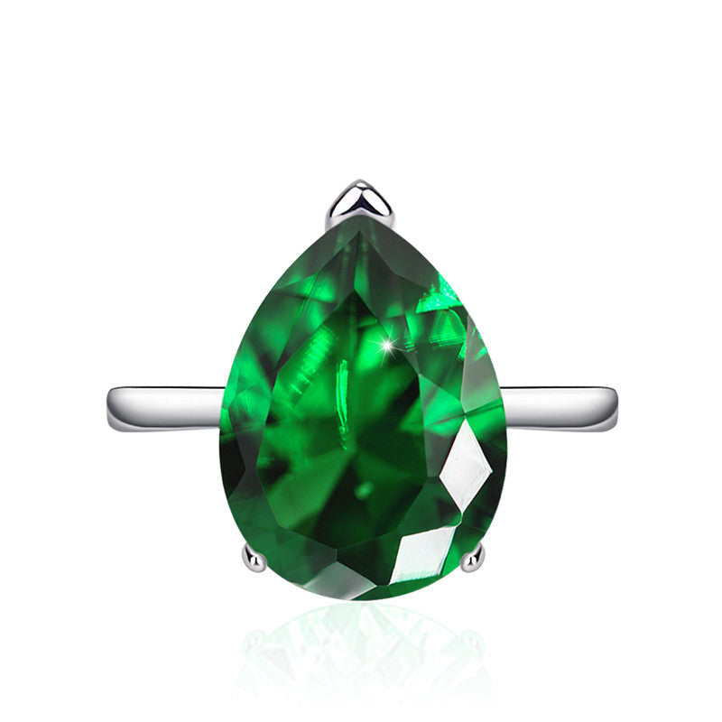 Green Emerald Cubic Zircon Ice Cut Stone Silver Plated Adjustable Ring
