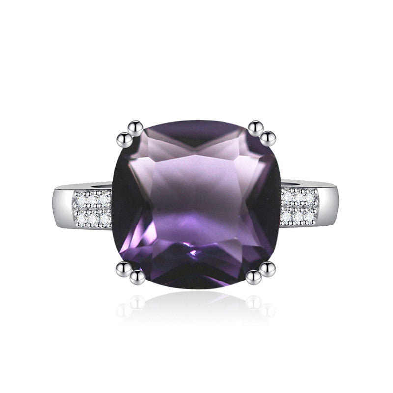 Amethyst Cubic Zircon Ice Cut Stone American Diamond Silver Plated Adjustable Ring