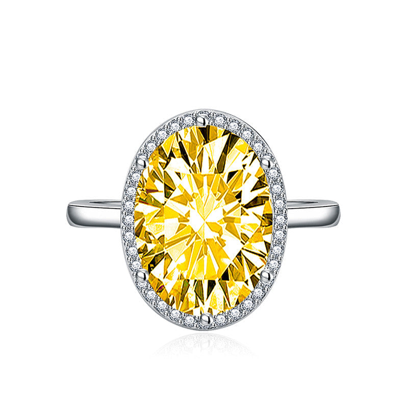 Yellow Topaz Cubic Zircon Ice Cut Stone American Diamond Silver Plated Adjustable Ring