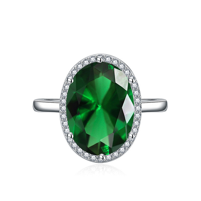 Green Emerald Cubic Zircon Ice Cut Stone American Diamond Silver Plated Adjustable Ring